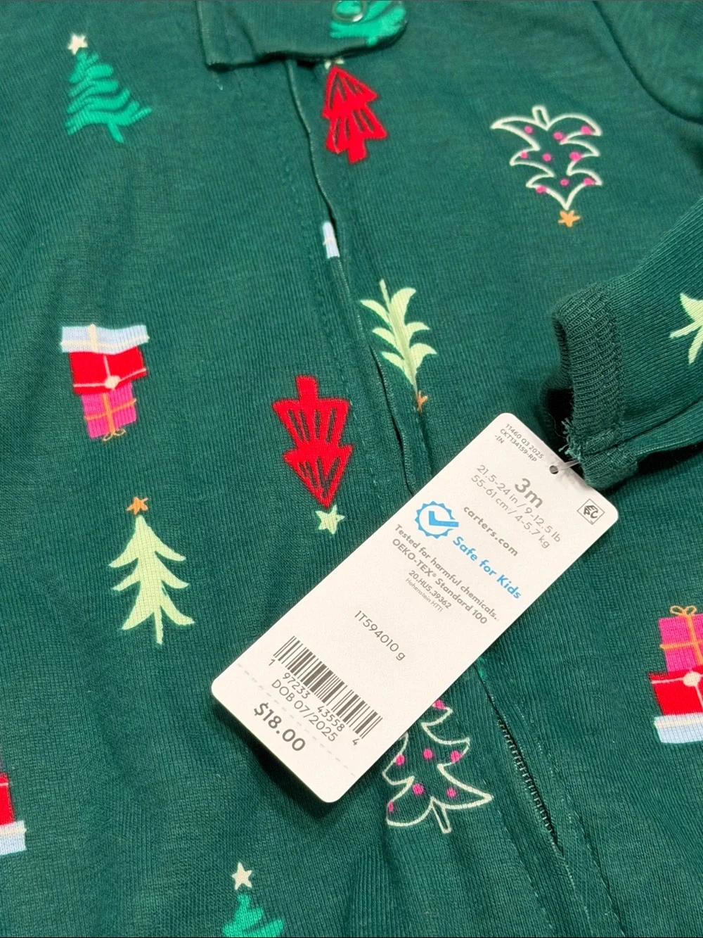 Carter's Dark Green Holiday Tree & Gift Footed One-Piece